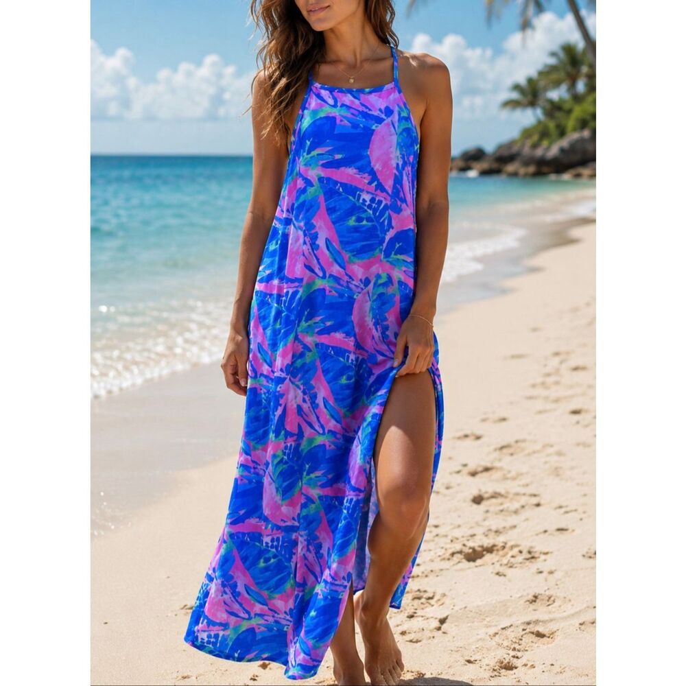 Banana Boat $119 SPF 50+ Pink & Blue Tropical Dress Size M NWOT